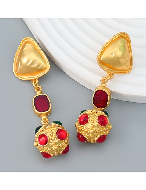 Fashion Golden Color Alloy Inlaid Resin Triangle Ball Earrings