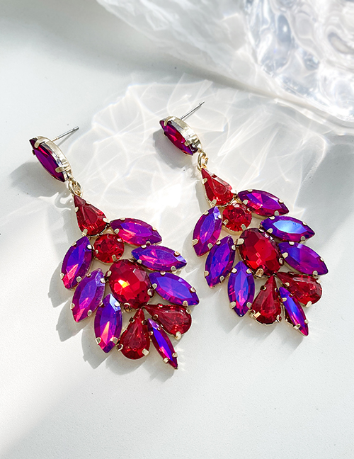 Fashion Red Alloy Inlaid Diamond Water Droplet Pendant Earrings
