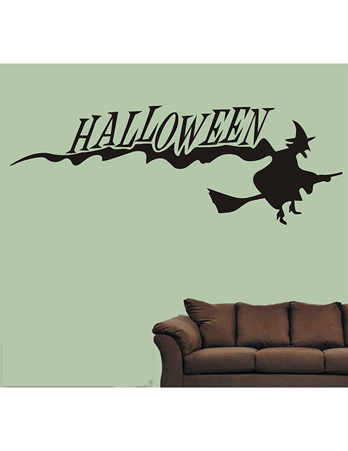 Fashion Black Halloween Witch Broom Wall Sticker