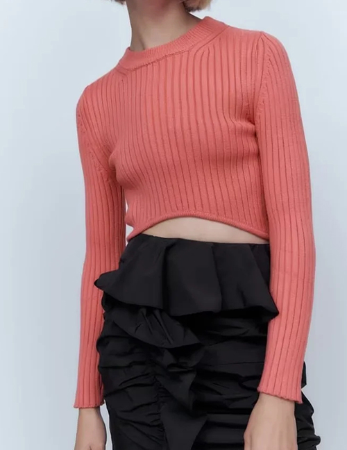 Fashion Pink Arc Hem Knitted Top