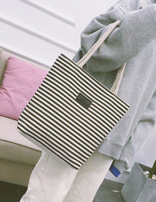 Fashion Blue Canvas Stripes Large -capacity Handbag