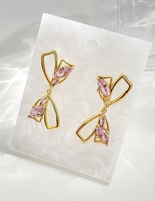 Fashion Pink Copper Inlaid Vermiculite Bow Ear Pendant Earrings