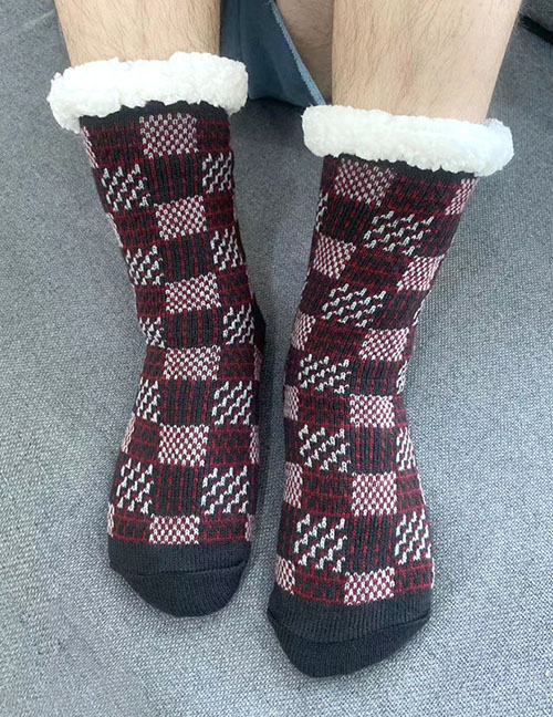 Fashion Men's Khaki Lattice Acrylic Grid Knitted Wool Edge Snow Socks