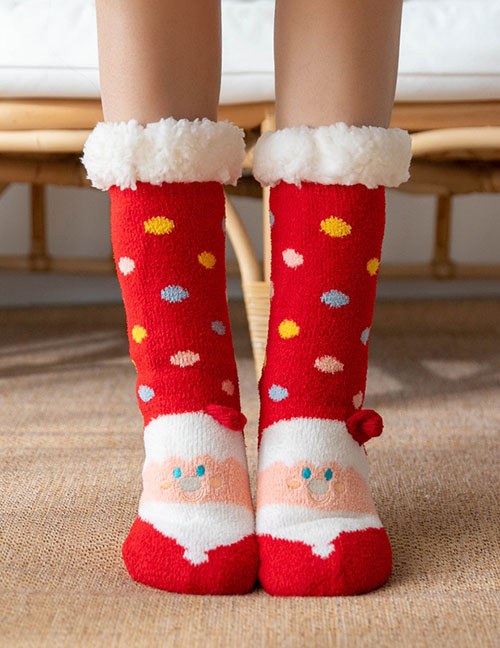 Fashion Coral Velvet Dot Elder Christmas Printed Knit Woven Wool Edge Snow Socks