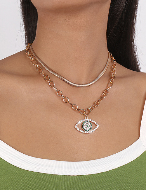 Fashion Gold Bronze Diamond Eye Snake Bone Chain Double Necklace