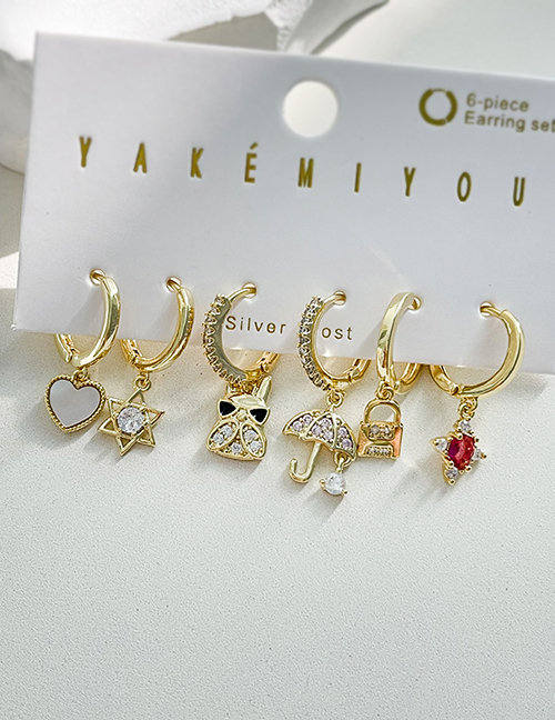 Fashion Gold 6-piece Set Of Copper Inlaid Zircon Shell Love Umbrella Star Pendant Earrings
