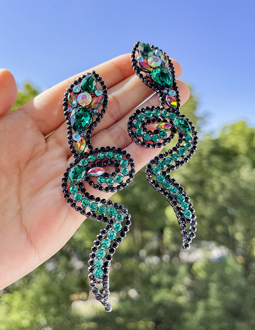 Fashion Color Alloy Diamond Cutout Snake Stud Earrings