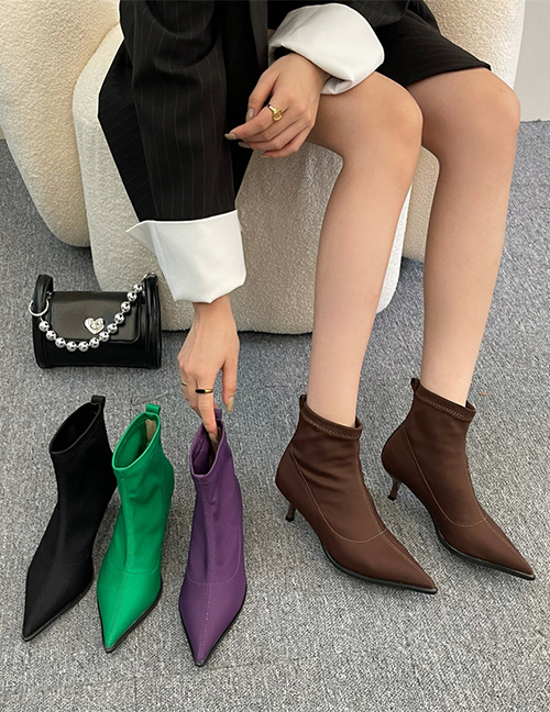 Fashion Purple Satin Pointed-toe Stiletto Boots