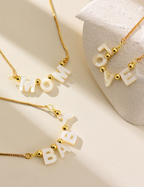 Fashion Golden 1 Copper Beaded Shell Letters Diy Four Letter Pendant Necklace