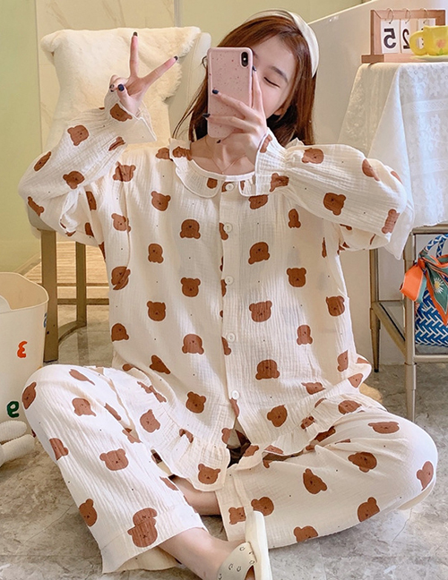 Fashion A1030 Teddy Bear Cotton Print Maternity Pajama Set