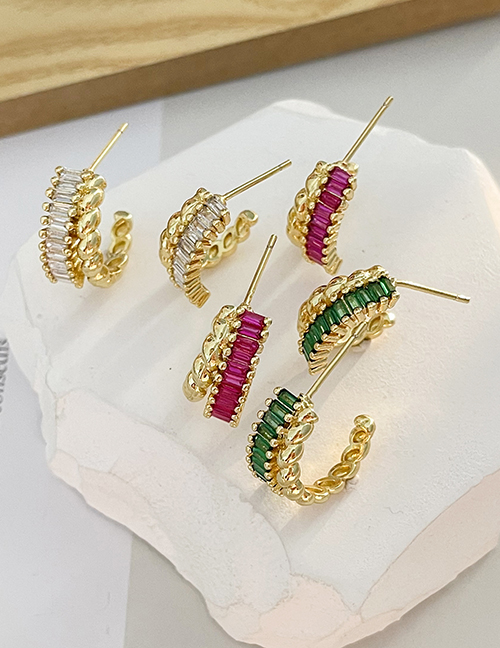 Fashion Red Brass Zirconium Thread C-shaped Earrings