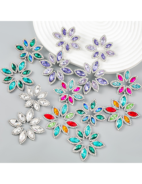 Fashion White Alloy Diamond Flower Drop Earrings