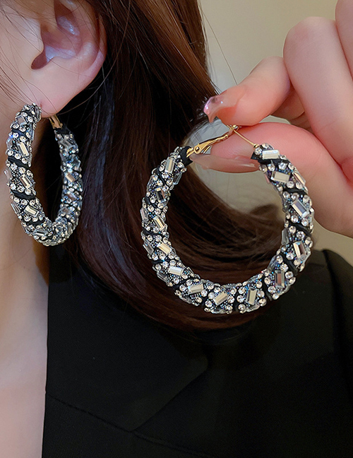 Fashion Silver (circle) Alloy Diamond Geometric Round Earrings
