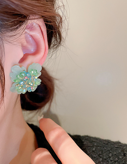 Fashion Green Crystal Diamond Flower Stud Earrings