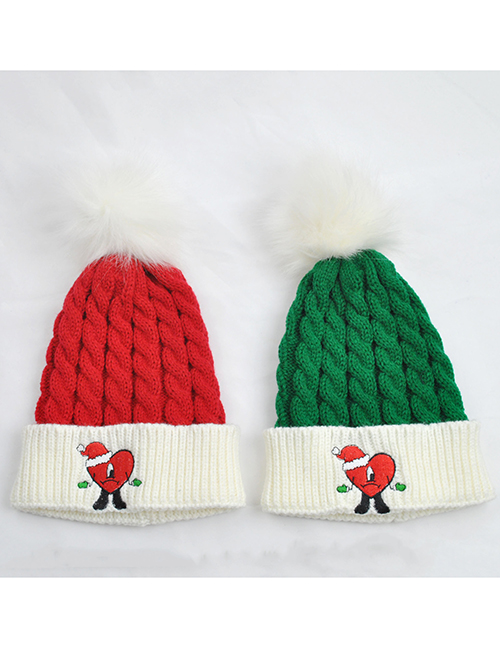 Fashion Green - Crutches Acrylic Heart Embroidered Knit Beanie