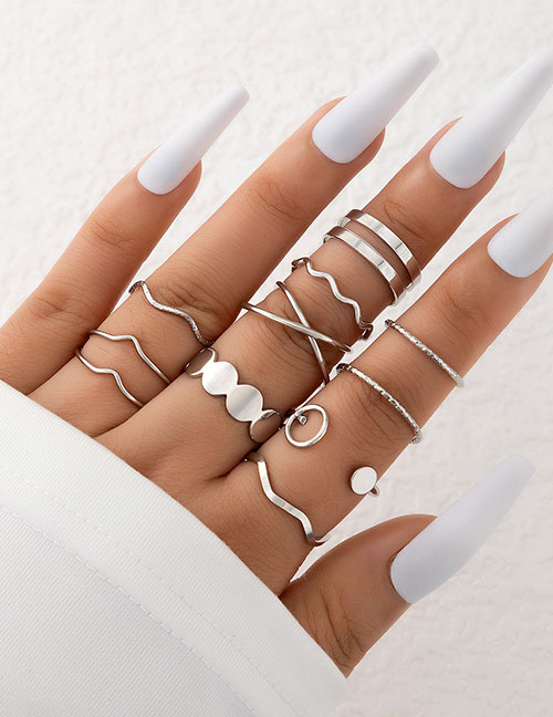 Fashion Silver Alloy Geometric Double Irregular Cross Ring Set