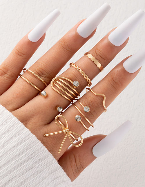 Fashion Gold Alloy Bow Knot Twist V Shape Geometric Irregular Open Ring
