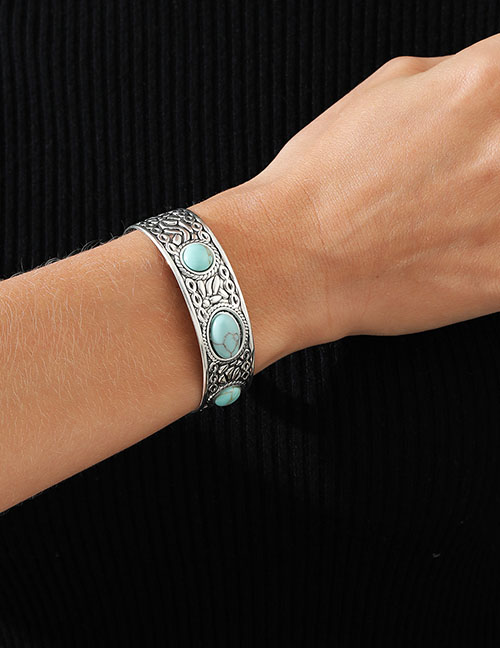 Fashion Silver Metal Set Blue Pine Cuff Bracelet