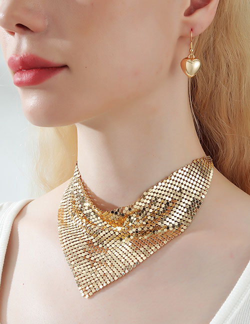 Fashion Gold Alloy Sequin Necklace Heart Earrings Set