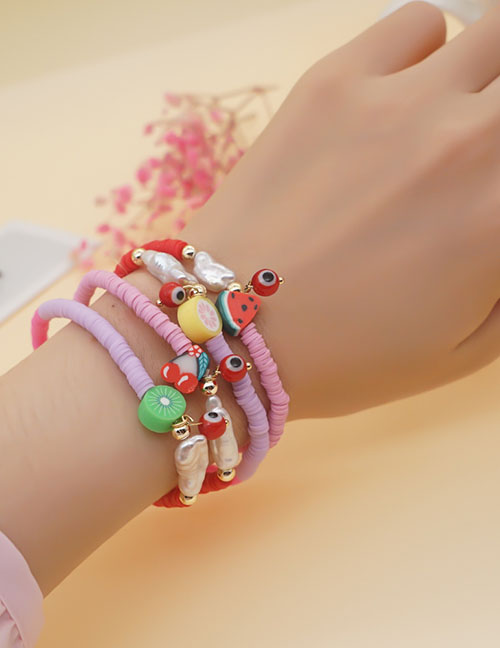 Fashion Color 3# Rainbow Soft Pottery Pearl Fruit Eye Elastic Bracelet