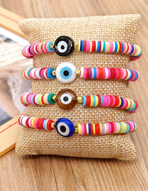 Fashion Color 3# Soft Pottery Rainbow Ballo Beads Liuli Eye Elastic Bracelet