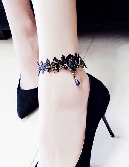 Fashion Black Geometric Lace Anklet