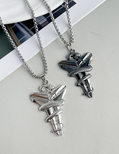 Fashion Silver Alloy Snake Cross Pendant Necklace