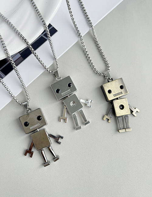 Fashion Silver Alloy Cartoon Robot Pendant Necklace
