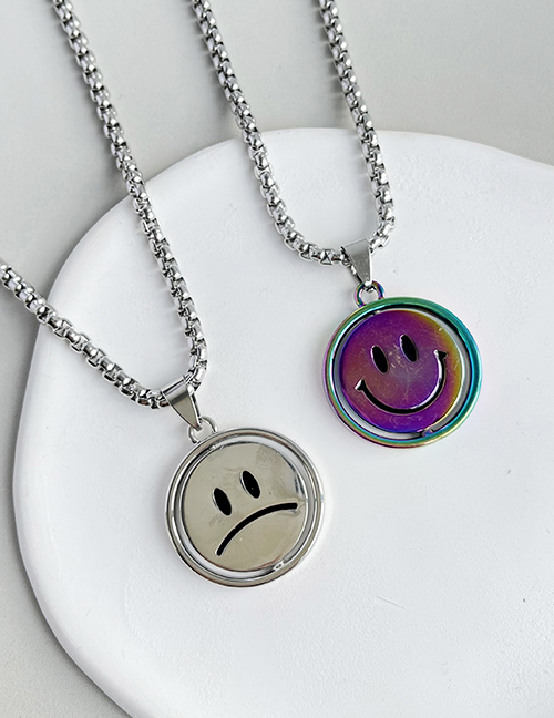 Fashion Color Alloy 180 Degree Rotation Smiley Face Pendant Necklace