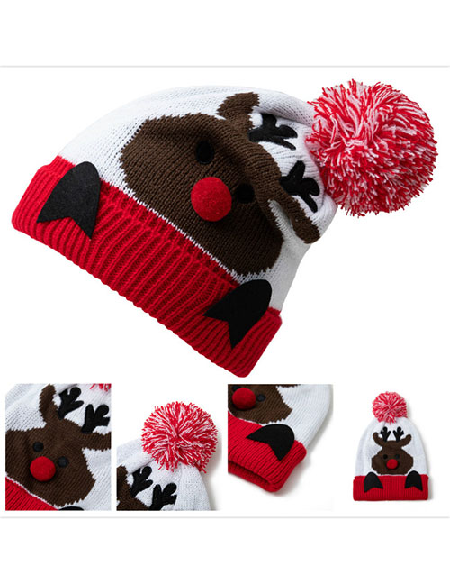 Fashion Red Acrylic Christmas Embroidered Knit Beanie