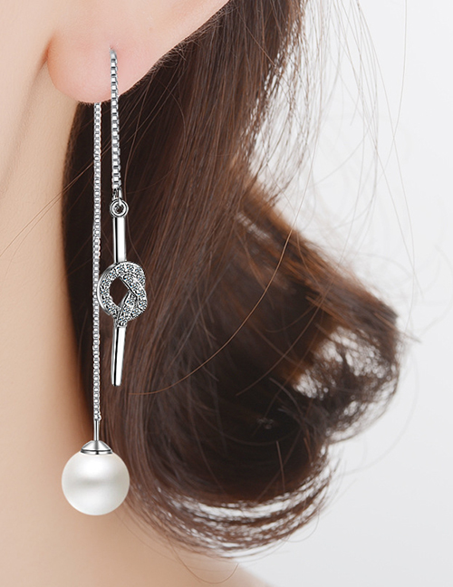 Fashion Imitation Pearls Brass And Diamond Knot Pearl Drop Earrings