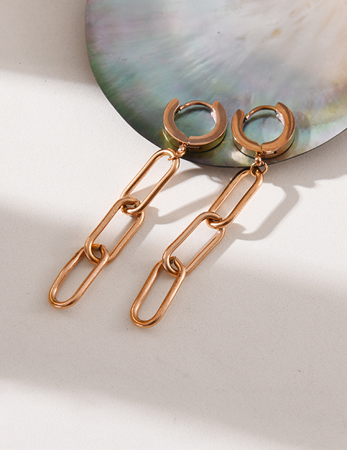 Fashion Rose Gold Titanium Steel Thick Chain Hoop Earrings