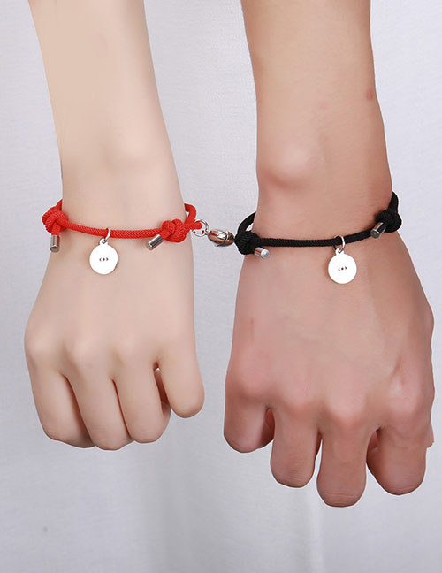 Fashion Love Magnet Eyes Black And Red String Pair Stainless Steel Eyes Magnetic Heart Bracelet Set