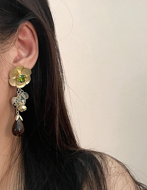 Fashion Gold Resin Love Drop Tassel Flower Earrings