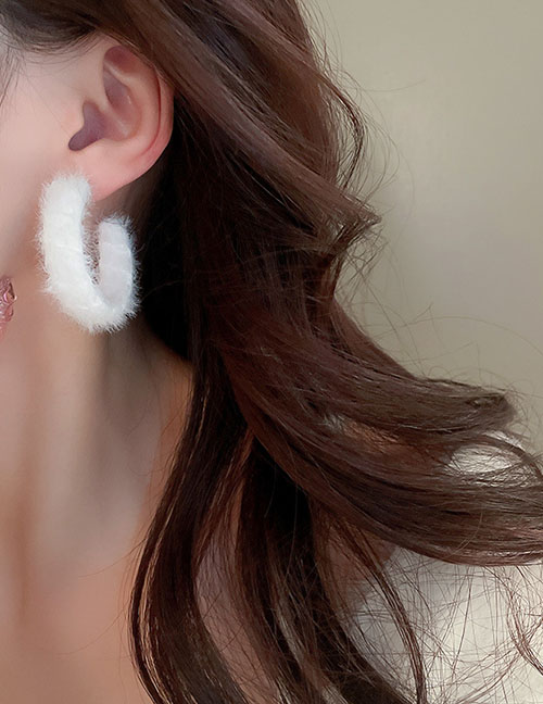 Fashion White Plush Geometric C-shaped Earrings
