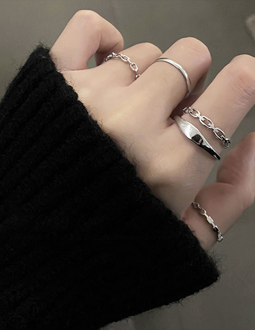 Fashion Silver Metal Geometric Ring Set