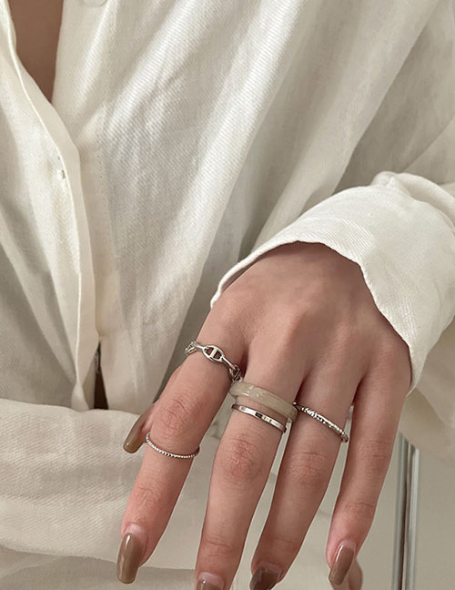 Fashion Ring - Silver (set Of 2) Alloy Geometric Chain Pearl Ring Set