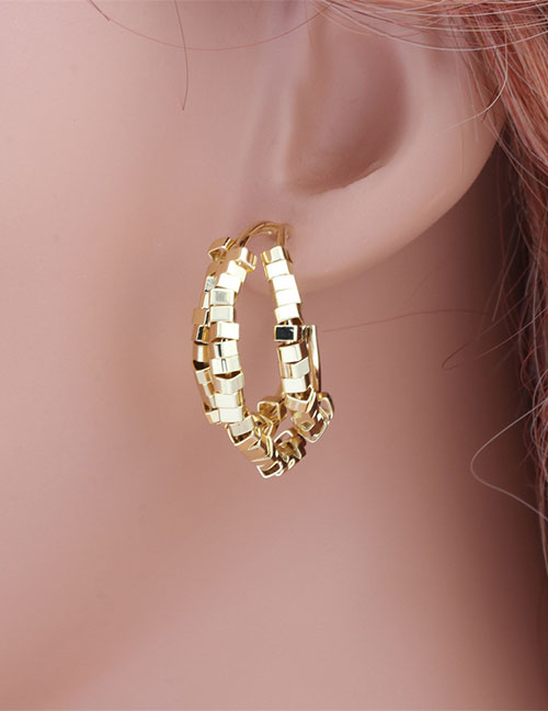 Fashion Gold Gold-plated Copper Square Beaded Earrings