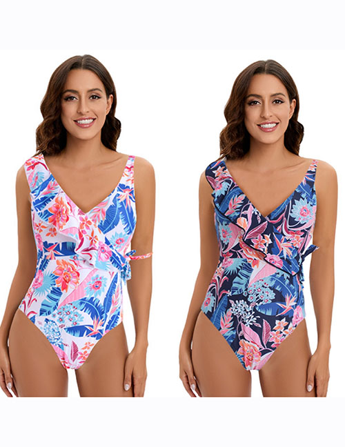 Fashion Sapphire Polyester Print Tie Swimsuit