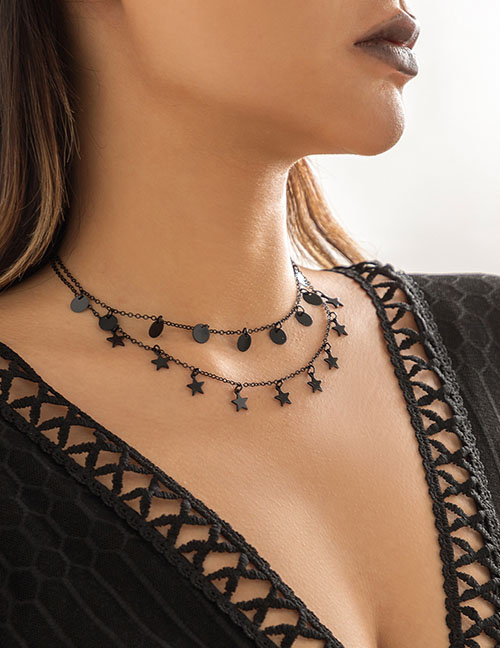 Fashion 04 Black Cross 3825 Alloy Geometric Bead Chain Cross Double Layer Necklace