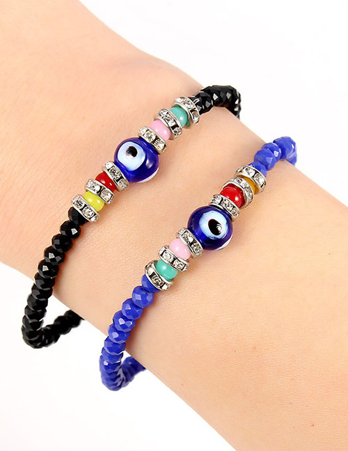 Fashion Blue Faceted Acrylic Bead And Diamond Eye Bracelet
