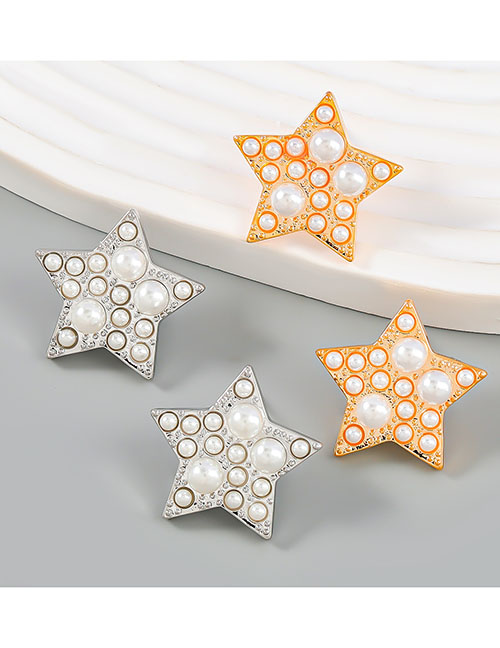 Fashion Silver Alloy Pearl Star Stud Earrings