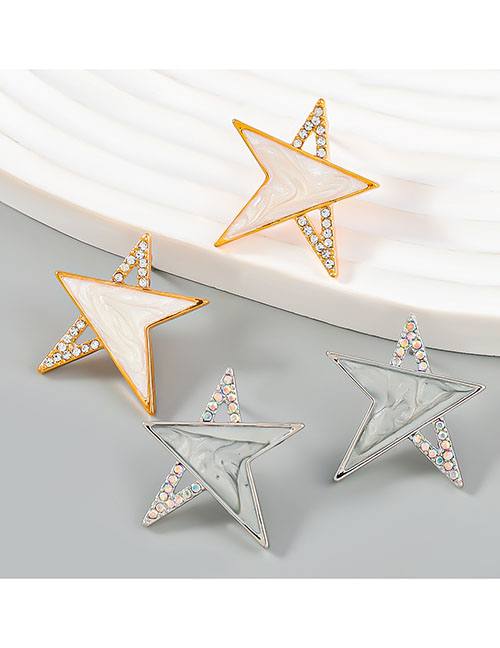 Fashion Silver Alloy Drop Oil Diamond Pentagram Star Stud Earrings