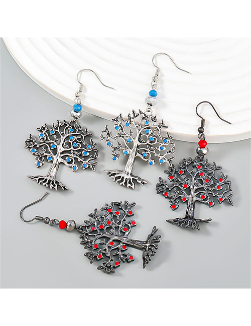 Fashion Blue Alloy Diamond Tree Of Life Earrings