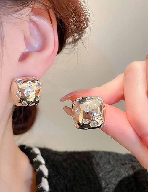 Fashion Silver Alloy Inlaid Zirconium Square Stud Earrings