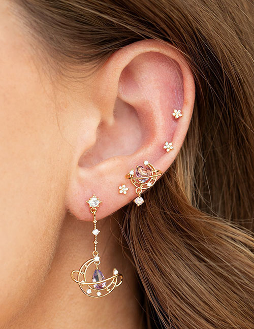 Fashion Gold Zirconia Star And Moon Earring Set In Copper