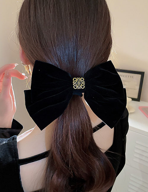 Fashion 1# Spring Clip - Black (bow) Fabric Carved Pattern Bow Hair Clip 