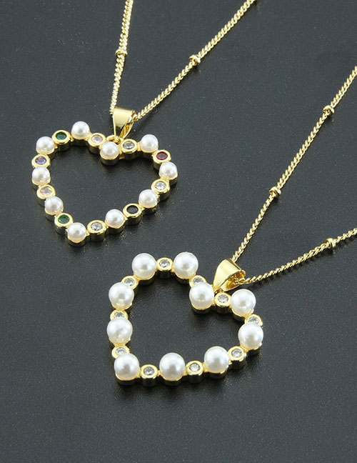Fashion Color Zirconium Brass Zirconia Inlaid Pearl Heart Necklace