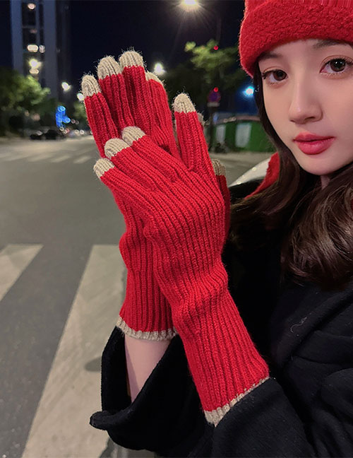 Fashion Green Polyester Knit Five Finger Gloves