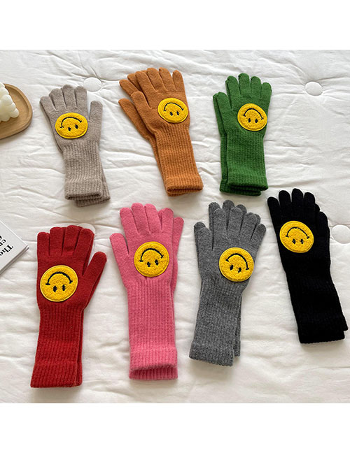 Fashion Oatmeal Smiley Face Polyester Knitted Smiley Five-finger Gloves